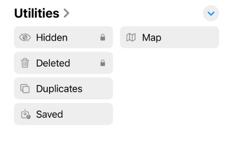 Photos Utilities section with Hidden and a lock icon