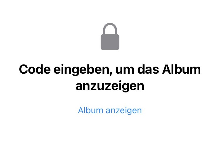 Gesperrtes Album Ausgeblendet unter iOS 27 mit „Code eingeben, um das Album anzuzeigen“ und der Taste Album anzeigen