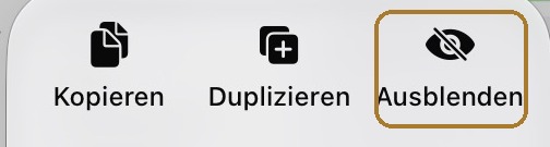 Schnellaktionsmenü unter iOS 27 nach langem Drücken einer Foto-Miniatur, mit hervorgehobenem Ausblenden oben im Menü