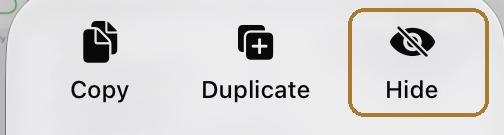 iOS 27 quick-action menu from a long-press on a photo thumbnail, with Hide highlighted in the top row