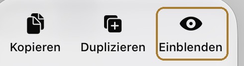 Schnellaktionsmenü unter iOS 27 innerhalb des ausgeblendeten Albums, mit hervorgehobenem Einblenden oben im Menü